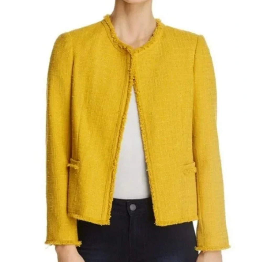 Gerard Darel Paris Roxanne Tweed Jacket Mustard Yellow Frayed Hem 44 or US 10